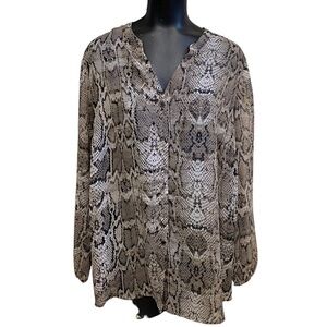 Faded Glory Snakeskin Print Tunic Top Beige Black Size 2X